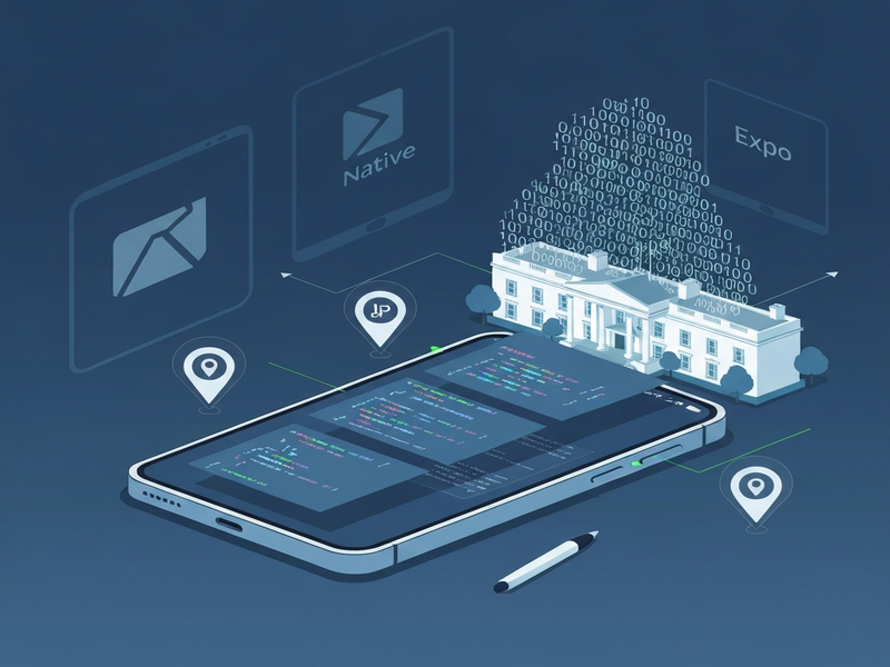 Illustration of a smartphone with code snippets and the White House silhouette